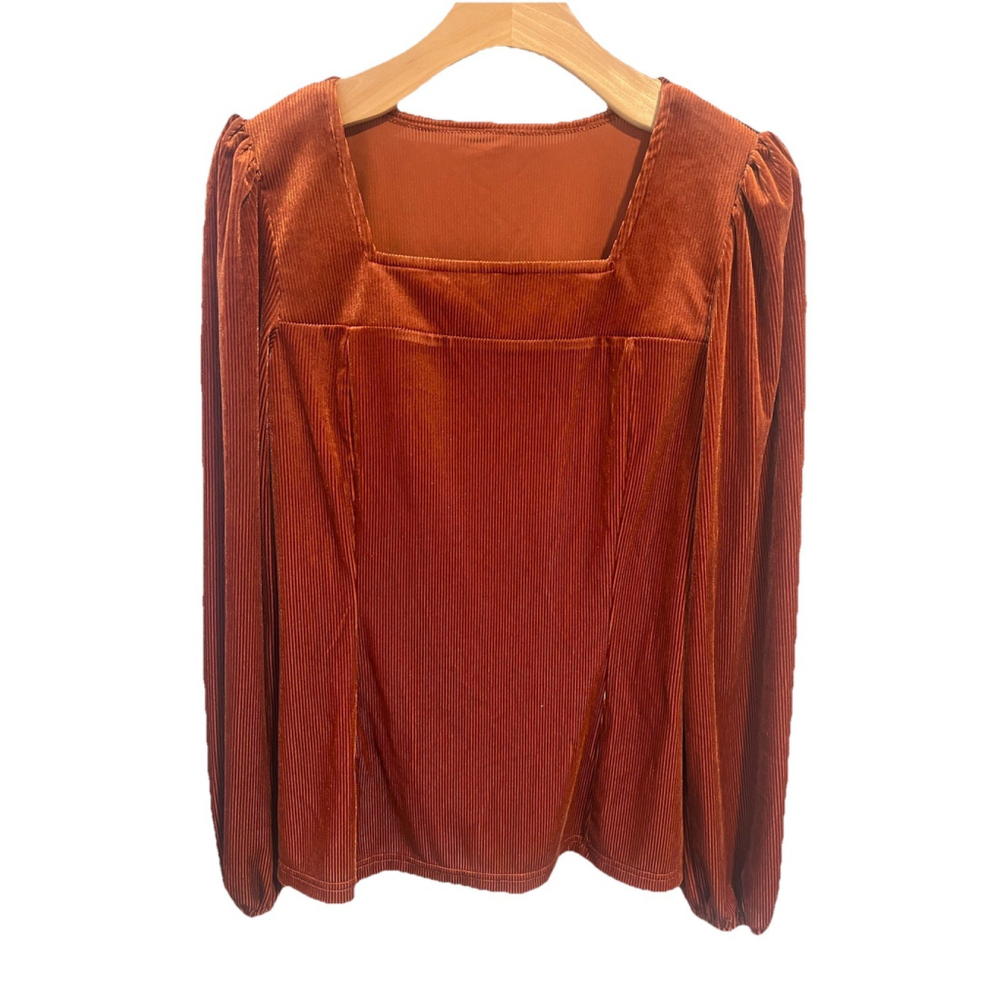 Beaudrm Blouse Womens Small Burnt Orange Square Neck Ribbed